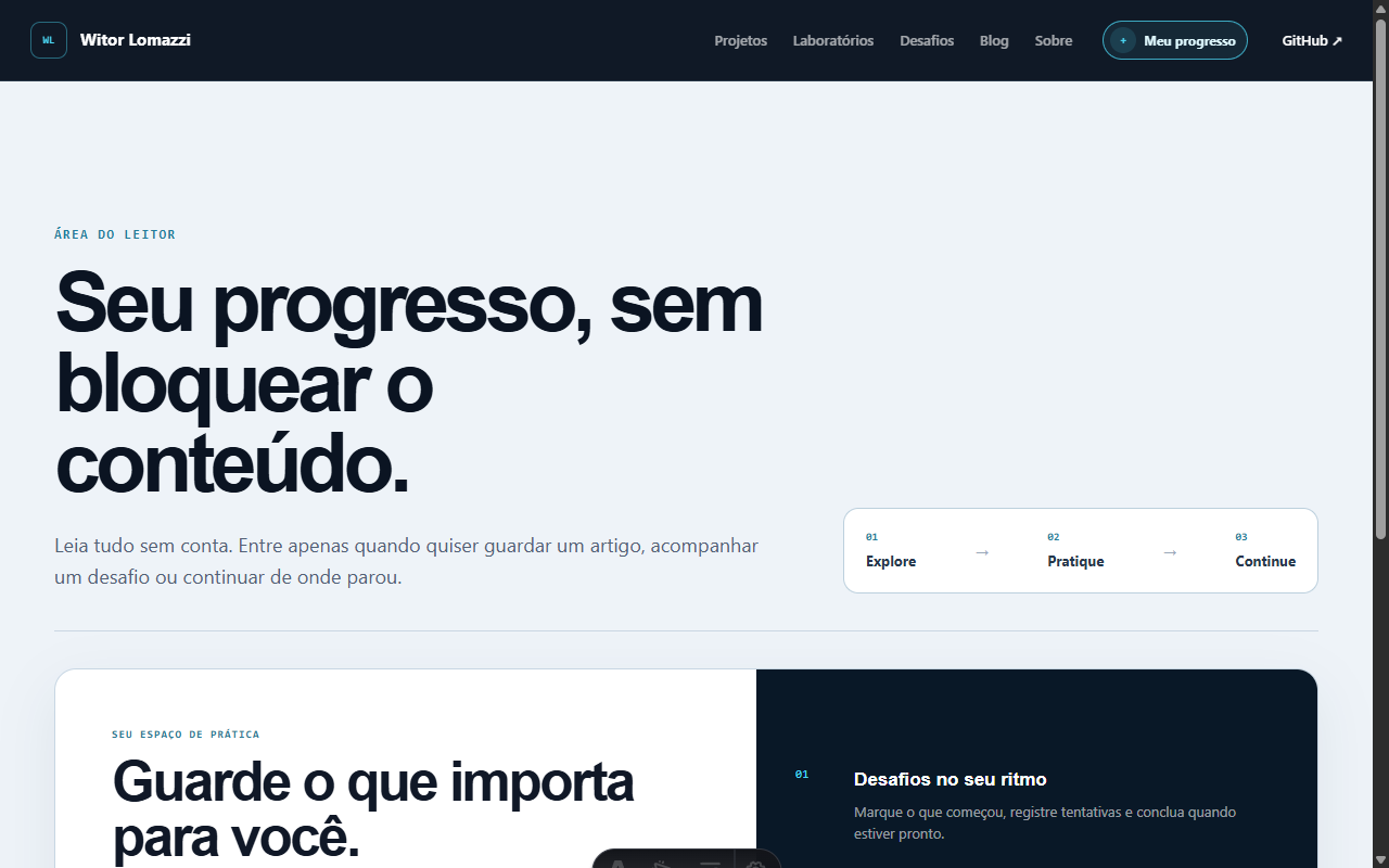 Página Meu progresso com o botão Entrar com Google