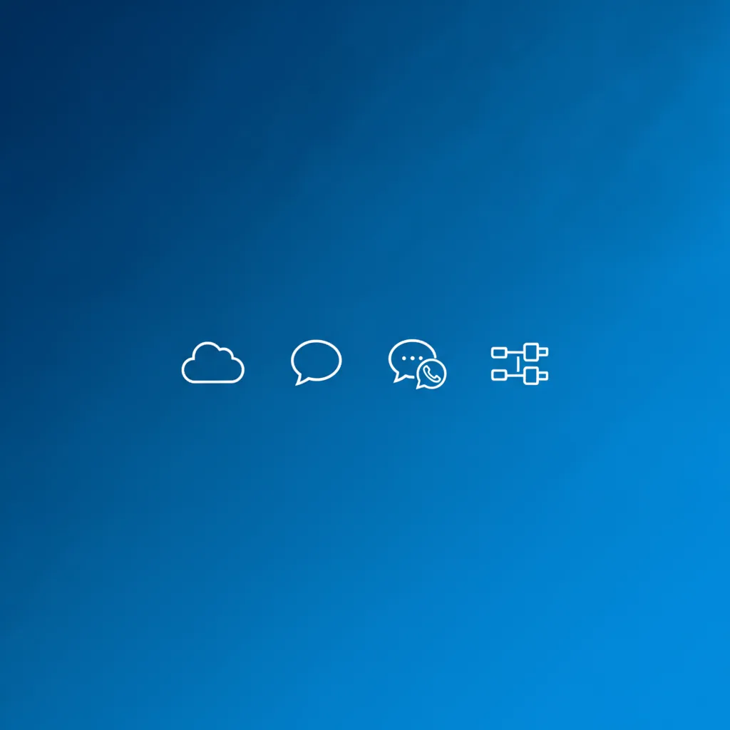 Ilustração de integração entre Salesforce e WhatsApp com ícones de nuvem, balão de mensagem e conexão de API em linha horizontal