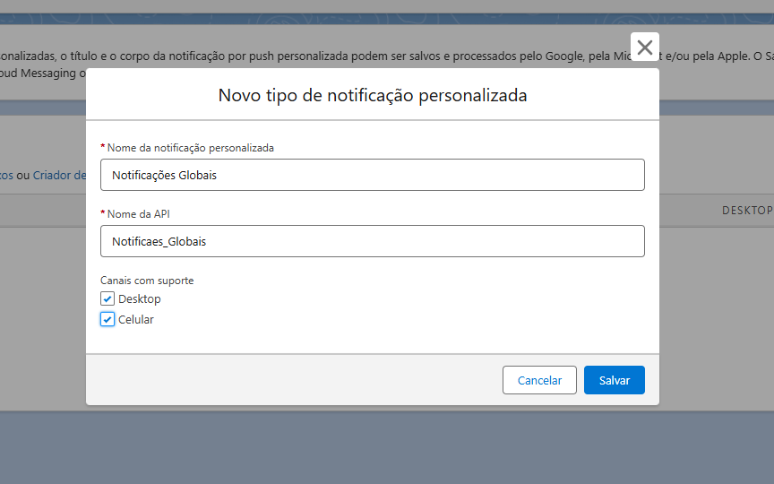 Notificações personalizadas no Salesforce