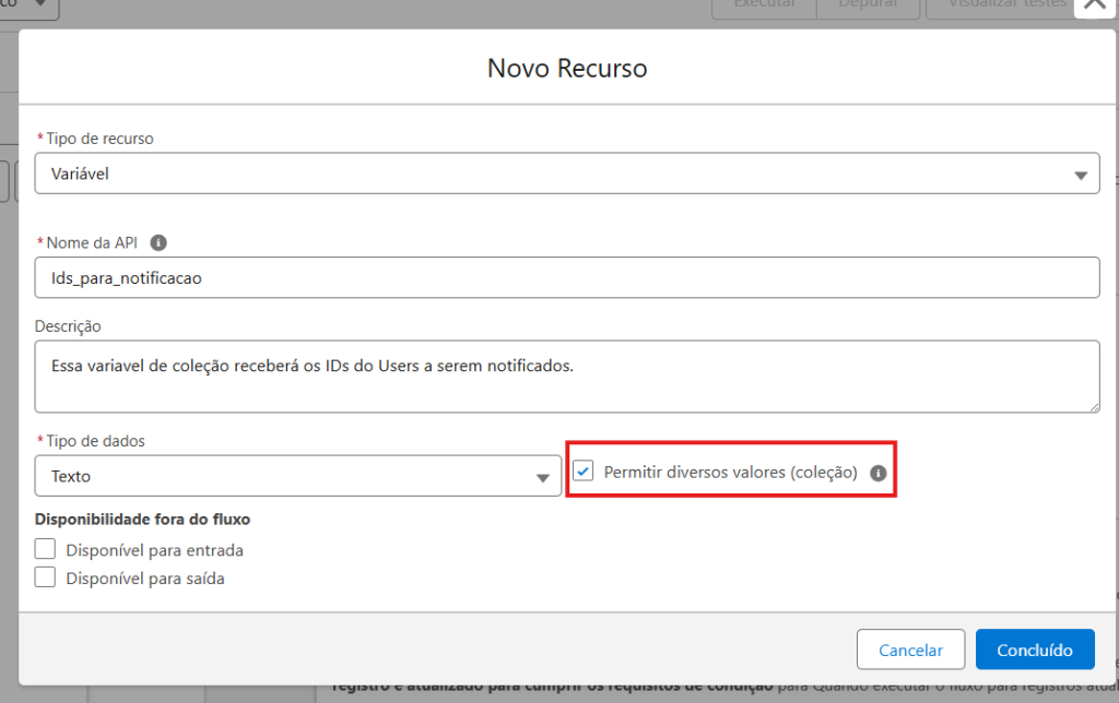 Variável de coleção - Notificações personalizadas