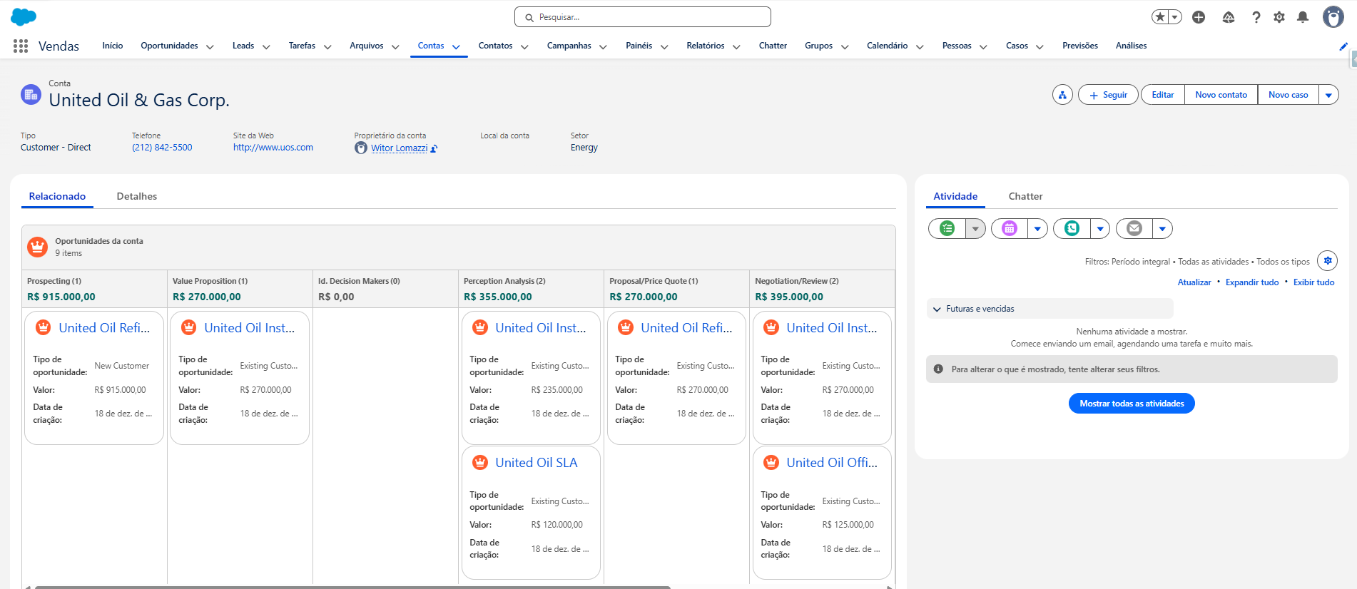 Exemplo prático de Kanban Screen Flow Salesforce mostrando oportunidades por estágio